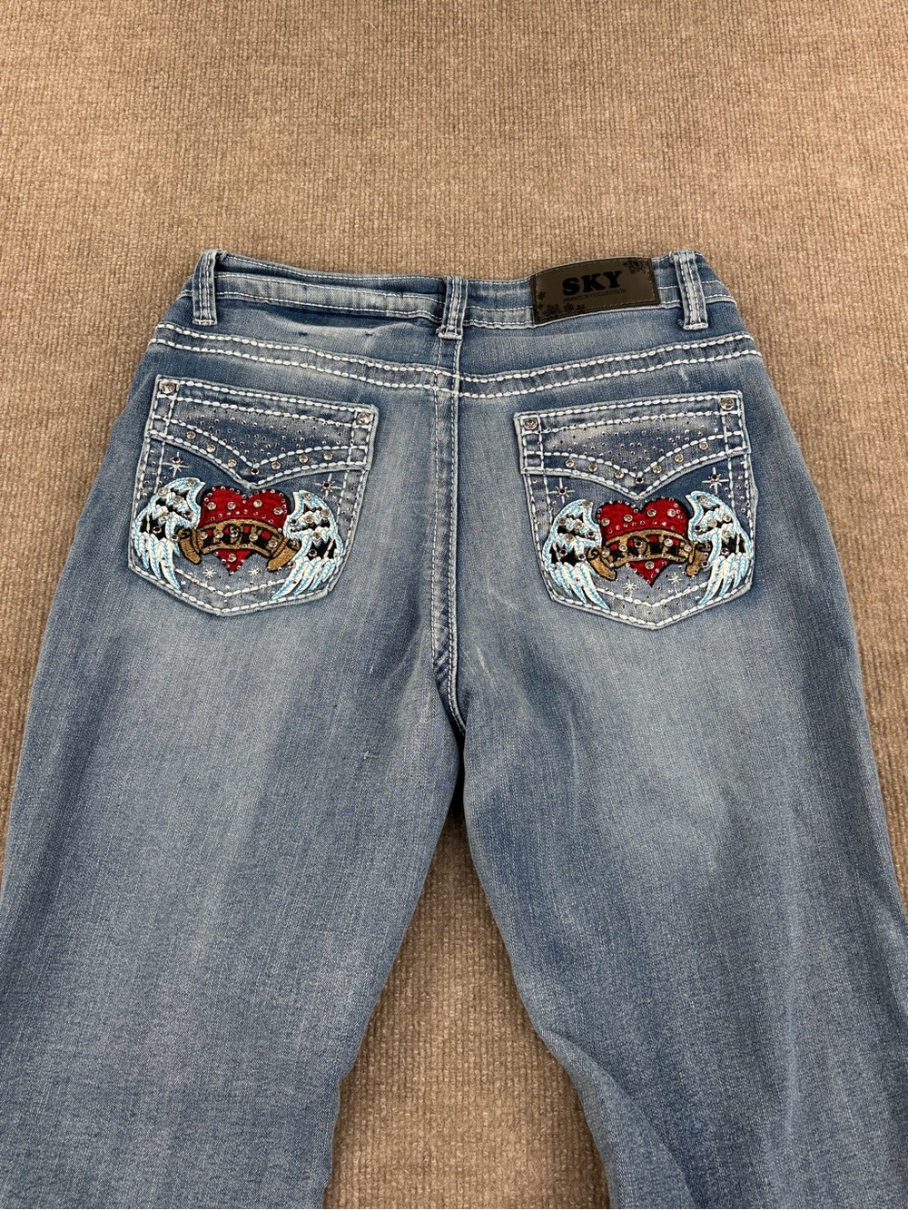 VTG Y2K SKY Premium Collection Bling Flared Bootcut Jeans Rhinestones Sz 13/14